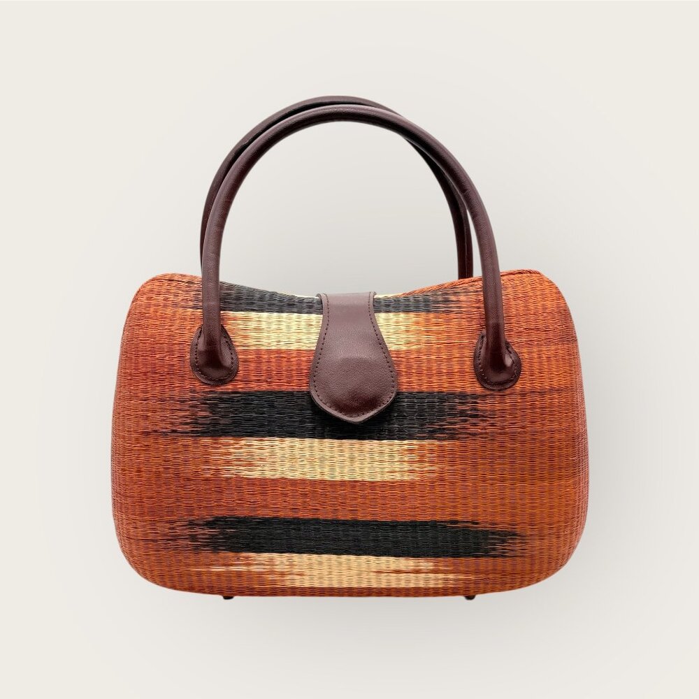 Orange Brown Rectangular Purse Tote Bag Leather Handles Phillipines